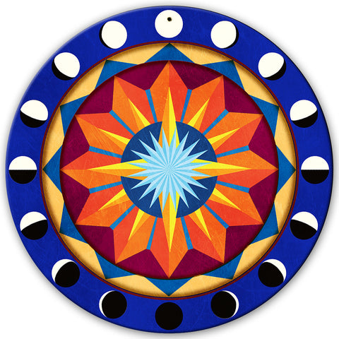 AQPB071   Blue Starburst Moon Phases Metal Sign