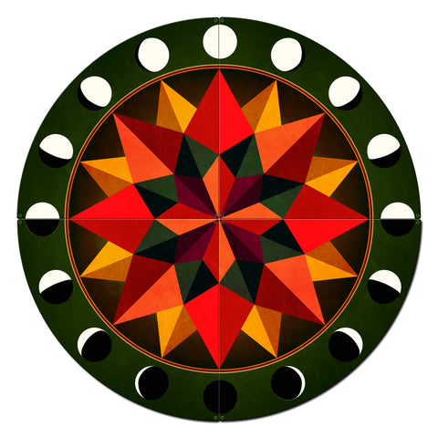 AQPB073   GREEN EARTHTONES MOON PHASES 4PCS Metal Sign