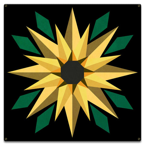 AQPB075   Sunflower Black Background Metal Sign