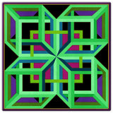 AQPB081   3 D Boxes Green Violet Metal Sign