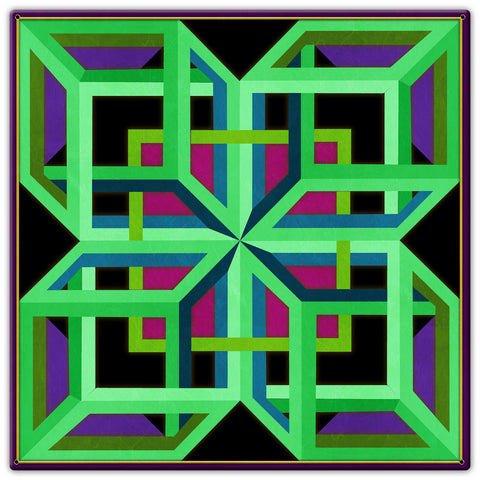 AQPB082   3 D Boxes Green Violet Metal Sign