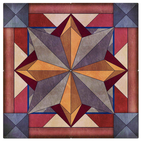 AQPB092   8 Point Red Tones 4pcs Metal Sign