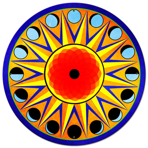 AQPB094   Moon Phases Hex Blue Yellow Metal Sign