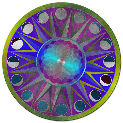 AQPB098 - Moon Phases Hex Green Violet Metal Sign
