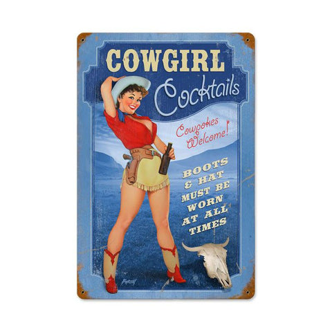 Cowgirl Cocktails Metal Sign