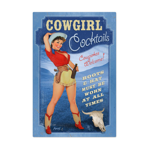 Cowgirl Cocktails Vintage Sign Metal Sign
