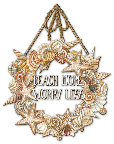 Coastal Wreath Beach More Worry Rope Vintage Sign Metal Sign