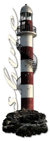 Coastal Lighthouse Cutout Vintage Sign Metal Sign
