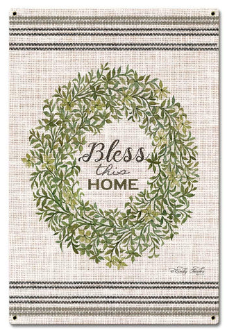 Wood Grain Wreath Bless This Vintage Sign Metal Sign