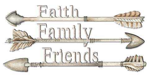 Arrows Faith Family Friends 3PCS 28x13 Completed Vintage Sign Metal Sign
