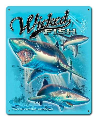 Sharks Wicked Fishing Vintage Sign Metal Sign