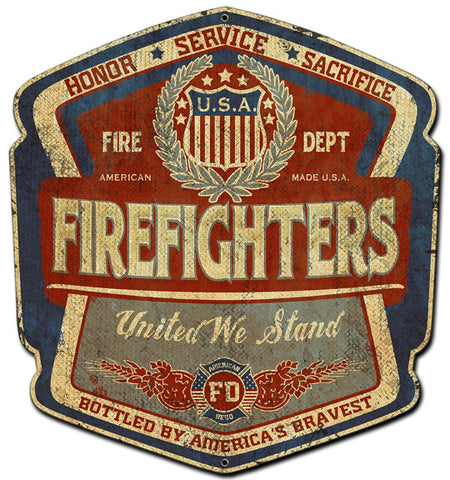 Firefighters United Vintage Sign Metal Sign