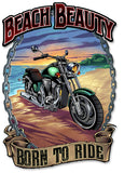 Motorcycle on the Beach Metal Sign