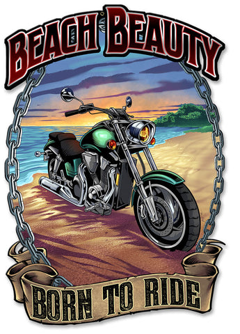 Motorcycle-on-the-Beach-Metal-Sign