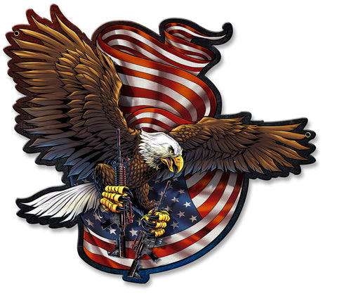 Eagle and Guns Metal Sign