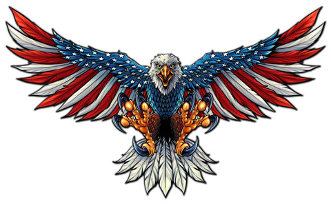 Eagle With US Flag Spread 18 Gauge 58 x 35 Custom Shape Metal Sign
