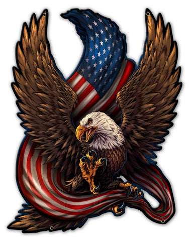 Eagle And Flag 17 x 22 Custom Shape Metal Sign