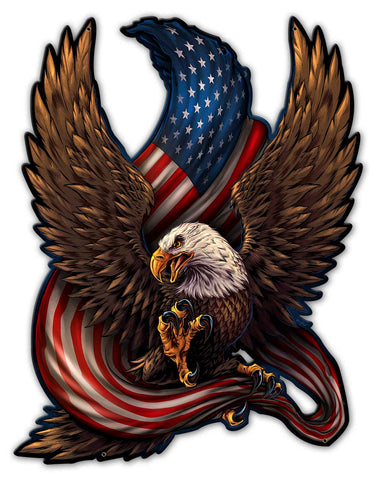Eagle And Flag 28 x 36 Custom Shape Metal Sign