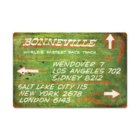 Bonneville-Green-Distance-Sign-Vintage-Sign-Metal-Sign