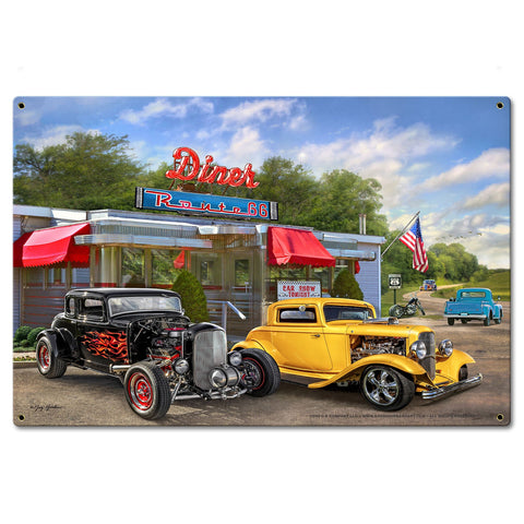 Nostalgic America Diner 2 Metal Sign 24in X16in Metal Sign