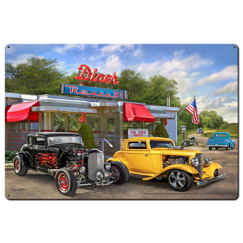 Nostalgic America Diner 2 Metal Sign 36in X24in Metal Sign