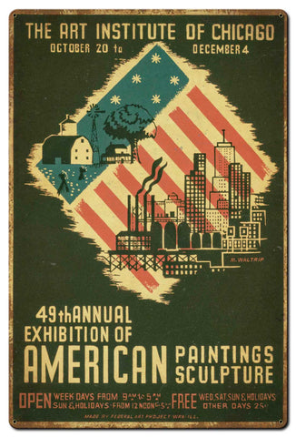 Art Institute Of Chicago 49th Annual Distressed Vintage Sign Metal Sign