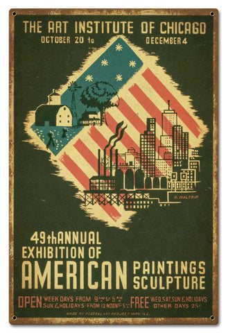 Art Institute Of Chicago 49th Annual Distressed Vintage Sign Metal Sign