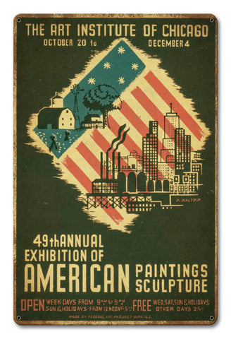 Art Institute Of Chicago 49th Annual Distressed Vintage Sign Metal Sign