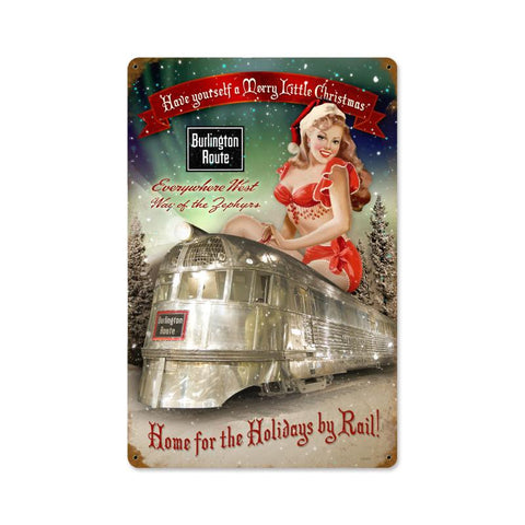 Burlington Holiday Train Vintage Sign Metal Sign