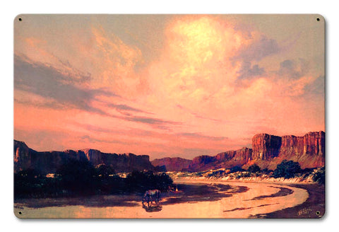 Camping by the River Vintage Sign Metal Sign