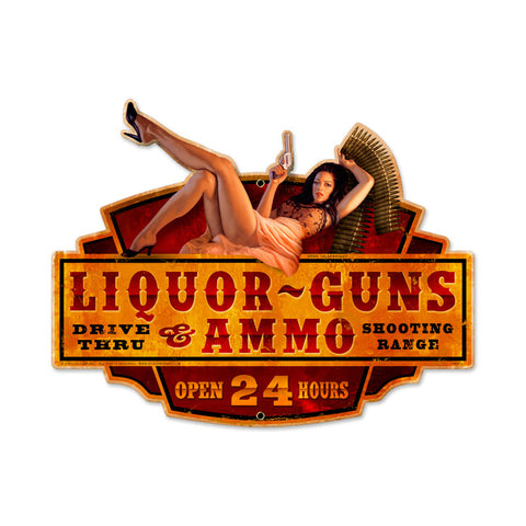 Liquor Guns Ammo Vintage Sign Metal Sign