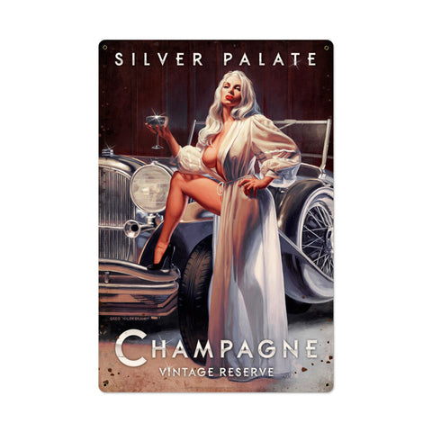 Silver Palate Champagne Vintage Sign Metal Sign