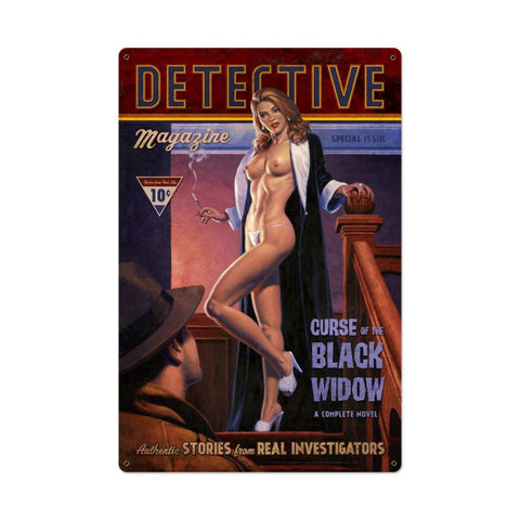 Detective Magazine Black Widow Vintage Sign Metal Sign