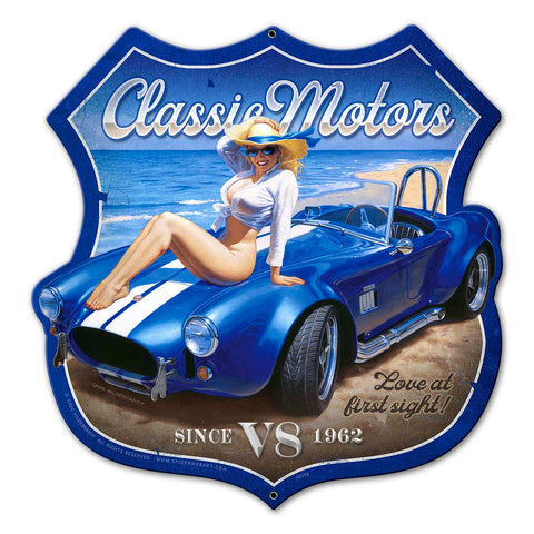 Classic Motors Shield Metal Sign