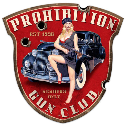 Prohibition Gun Club Shield Metal Sign