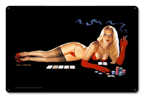 Red Light Poker Metal Sign