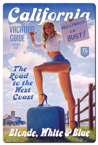 Blonde White and Blue Metal Sign