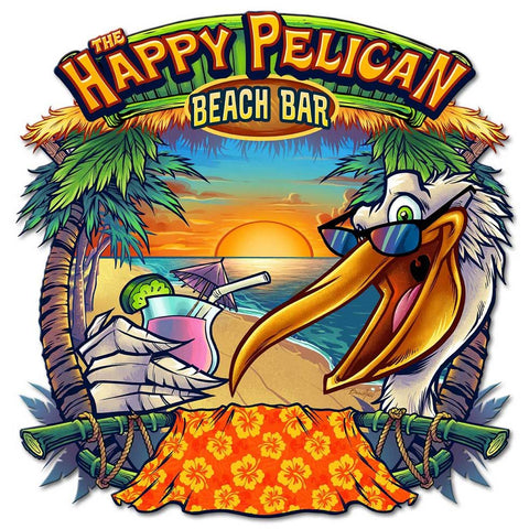 Happy Pelican Beach Bar Vintage Sign Metal Sign