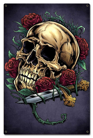 Skull-Roses-and-Dagger-Vintage-Sign-Metal-Sign
