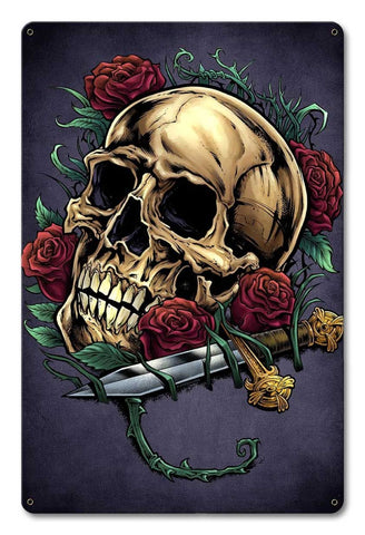 Skull Roses and Dagger Vintage Sign Metal Sign