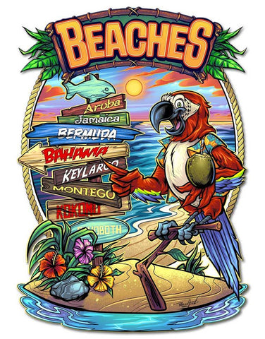 Parrot Beach Crossroads Vintage Sign Metal Sign