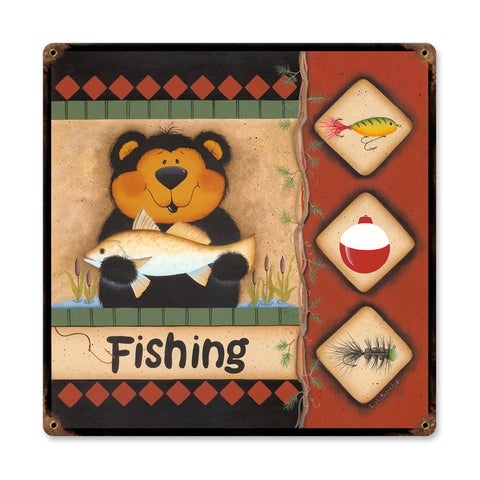 Fishing Bear Vintage Sign Metal Sign
