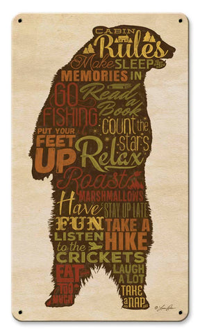 Cabin Rules Bear Vintage Sign Metal Sign