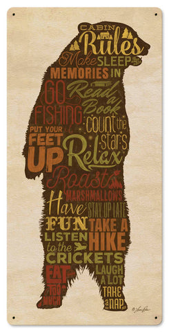 Cabin Rules Bear Vintage Sign Metal Sign