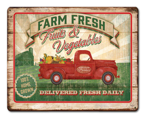 Farm Fresh Fruits And Vegetables Vintage Sign Metal Sign
