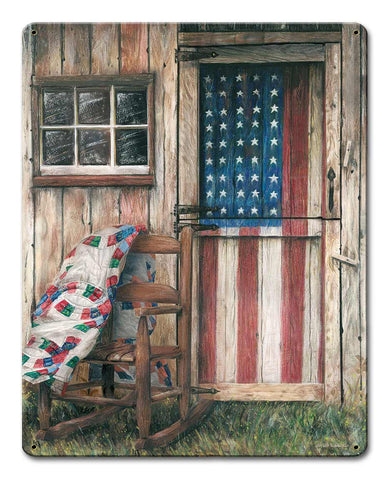 American Flag Rocking Chair Vintage Sign Metal Sign