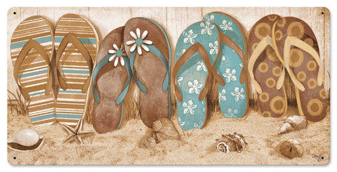 Flip Flops In Sand Vintage Sign Metal Sign