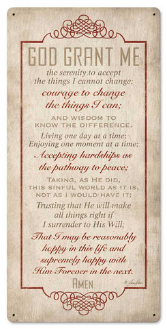 Serenity Prayer Vintage Sign Metal Sign