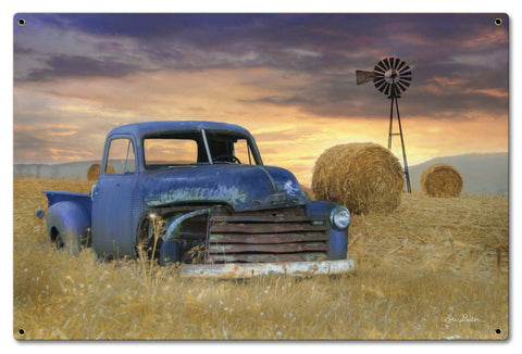 Blue Truck Windmill Vintage Sign Metal Sign