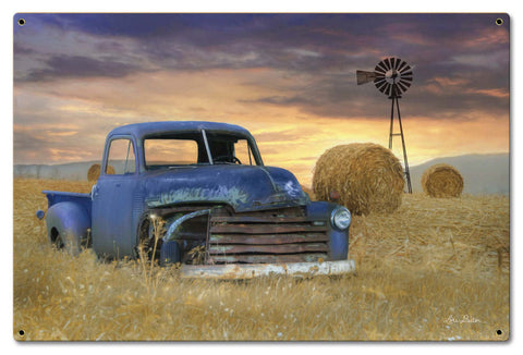 Blue-Truck-Windmill-Vintage-Sign-Metal-Sign